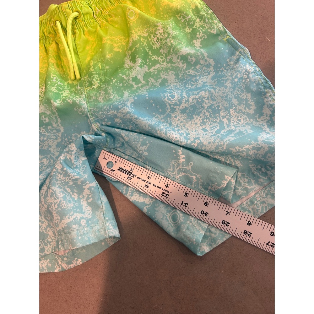 Cat & Jack Boys Swim Trunks Size L 10/12 Neon Green Blue Ombre Mesh Lined Shorts - Picture 3 of 4
